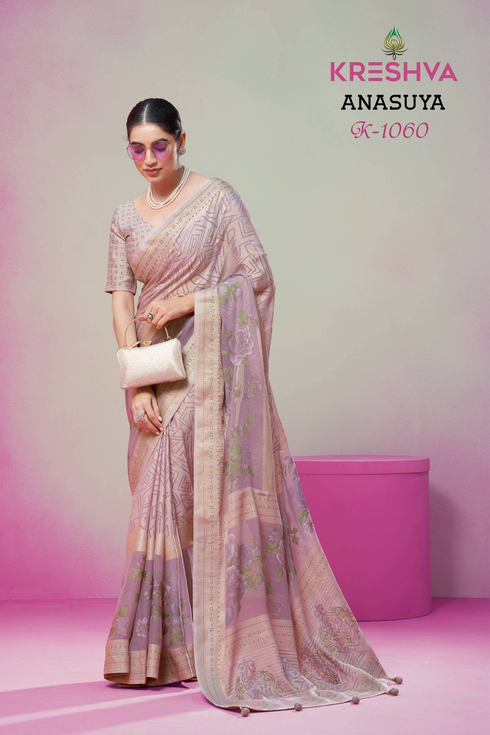 ANASUYA by Kreshva 1056 to 1061 series Indian Traditional casual wear LUX P.V. GEORGETTE sarees At Wholesale Price